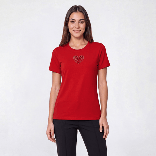 Womens French Laundry Short Sleeve Rhinestone Heart Tee - image 