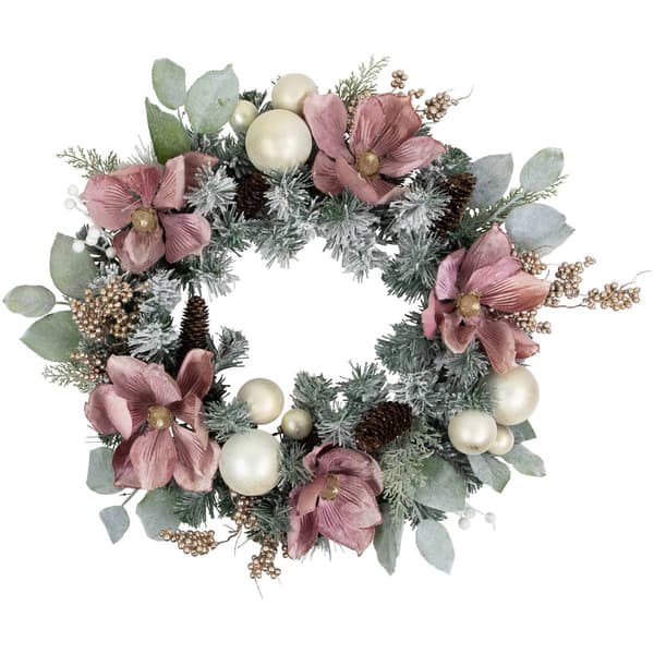 Northlight Seasonal 24in. Floral Frosted Pine Christmas Wreath - image 
