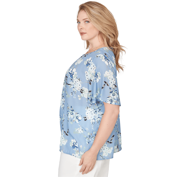 Plus Size Emaline Seabreeze Essence Keyhole Neck Floral Blouse