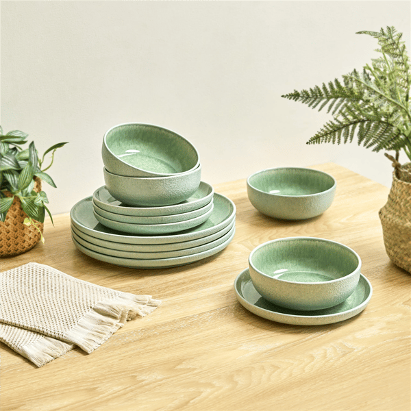 Sango Asher 12pc. Green Dinnerware Set with Reactive Glaze
