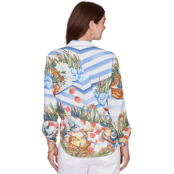 Petite Ruby Rd. Set Sail Picnic Scene Knot Front Blouse