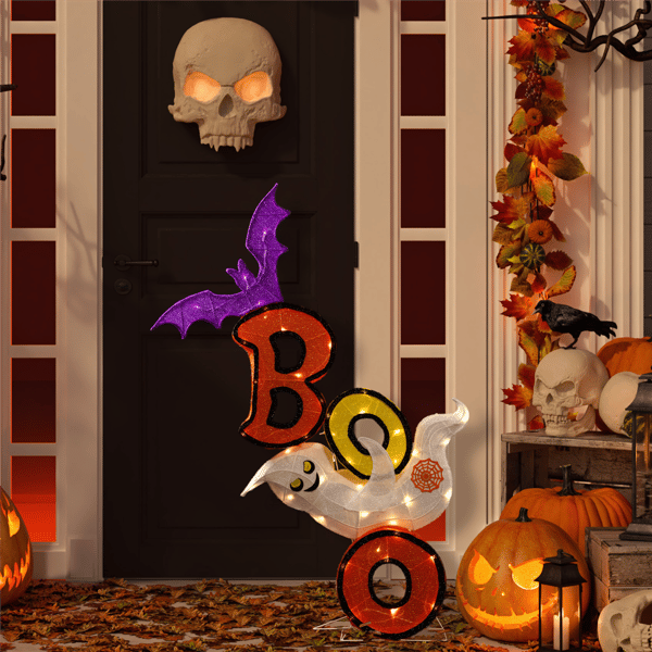 Northlight Lighted Bat and Ghost "BOO" Halloween Decoration