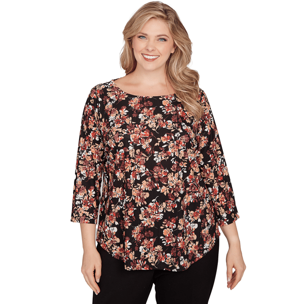 Plus Size Emaline Key Items Printed 3/4 Sleeve Boat Neck Top - image 
