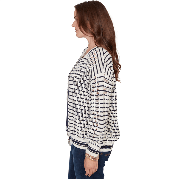Womens Ruby Rd. Jetsetter Stripe Stitch Knit Bomber Jacket