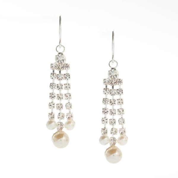 Rosa Rhinestones Pearl Tip Fringe Chandelier Earrings - image 