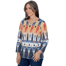 Womens Alfred Dunner Tuscany Diamond Geometric Blouse