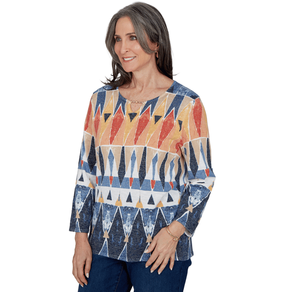 Womens Alfred Dunner Tuscany Diamond Geometric Blouse