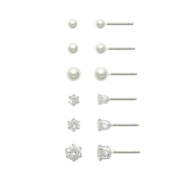 Design Collection 6pc. Graduated Pearl & Crystal Stud Earring Set - image 
