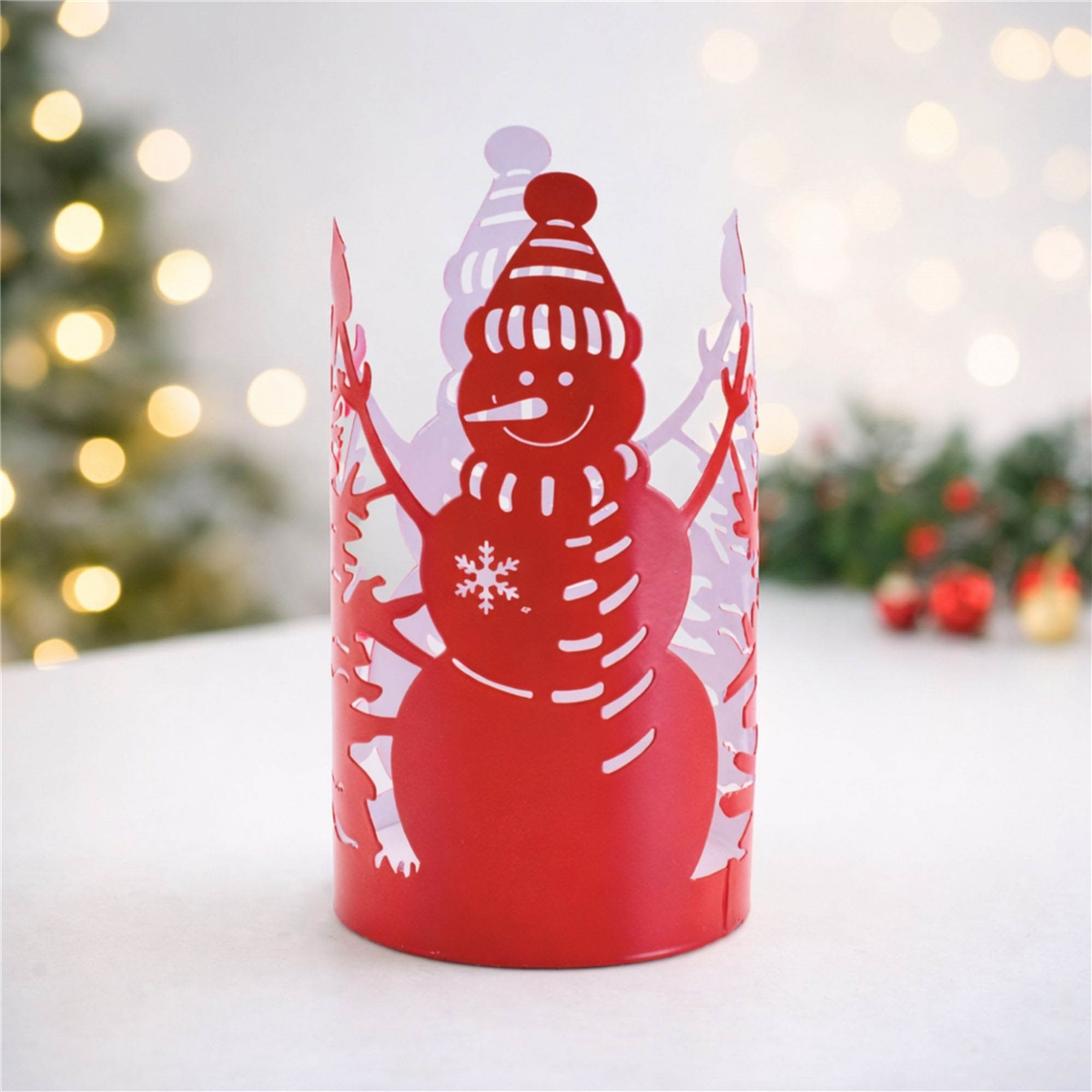 Melrose 8in. Cut Metal Snowman Candle Holder