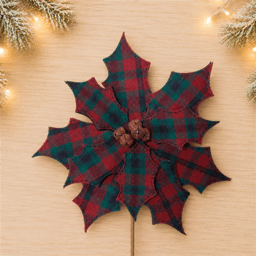 Melrose Rustic Plaid Poinsettia Stem - Set of 2