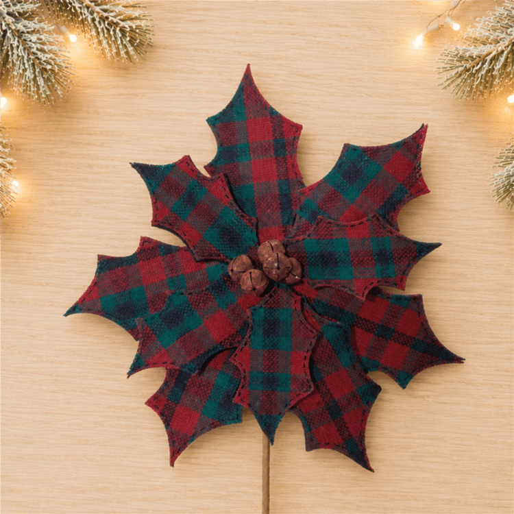 Melrose Rustic Plaid Poinsettia Stem - Set of 2