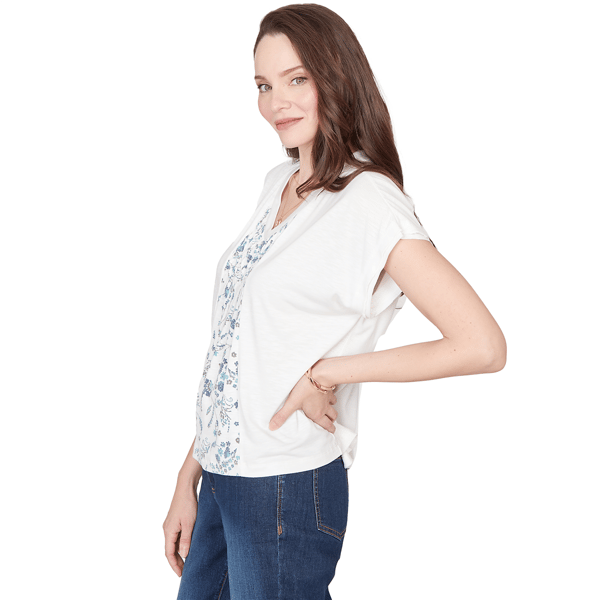 Womens Skye’s the Limit Fresh Start V Neck Ditsy Floral Blouse