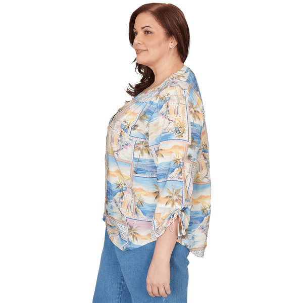 Plus Size Alfred Dunner Beachcomber Postcard Tie Sleeve Blouse