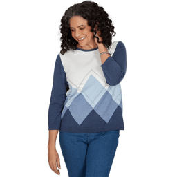 Petite Alfred Dunner Ann Arbor Color Block Argyle Sweater