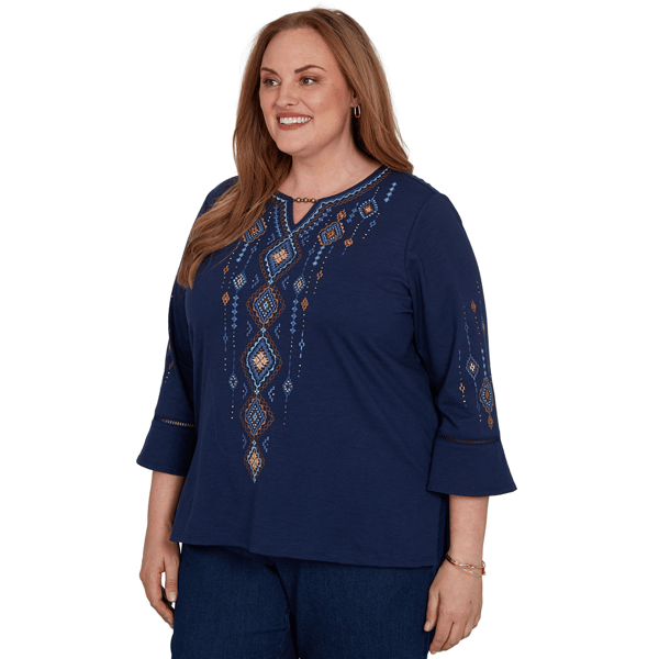Plus Size Alfred Dunner Tuscany Diamond Embroidery Blouse