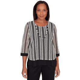 Womens Alfred Dunner Opposites Attract Stripe Top w/Woven Trim
