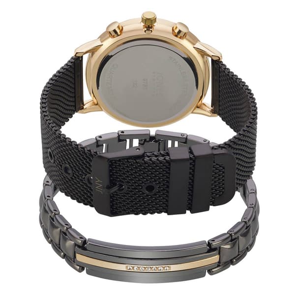 Mens Jones New York Black Dial Watch/Bracelet Set - 9780G-42-G02