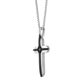 Mens Lynx Black Ion Plating & Black Cubic Zirconoa Cross Pendant - Boscov's