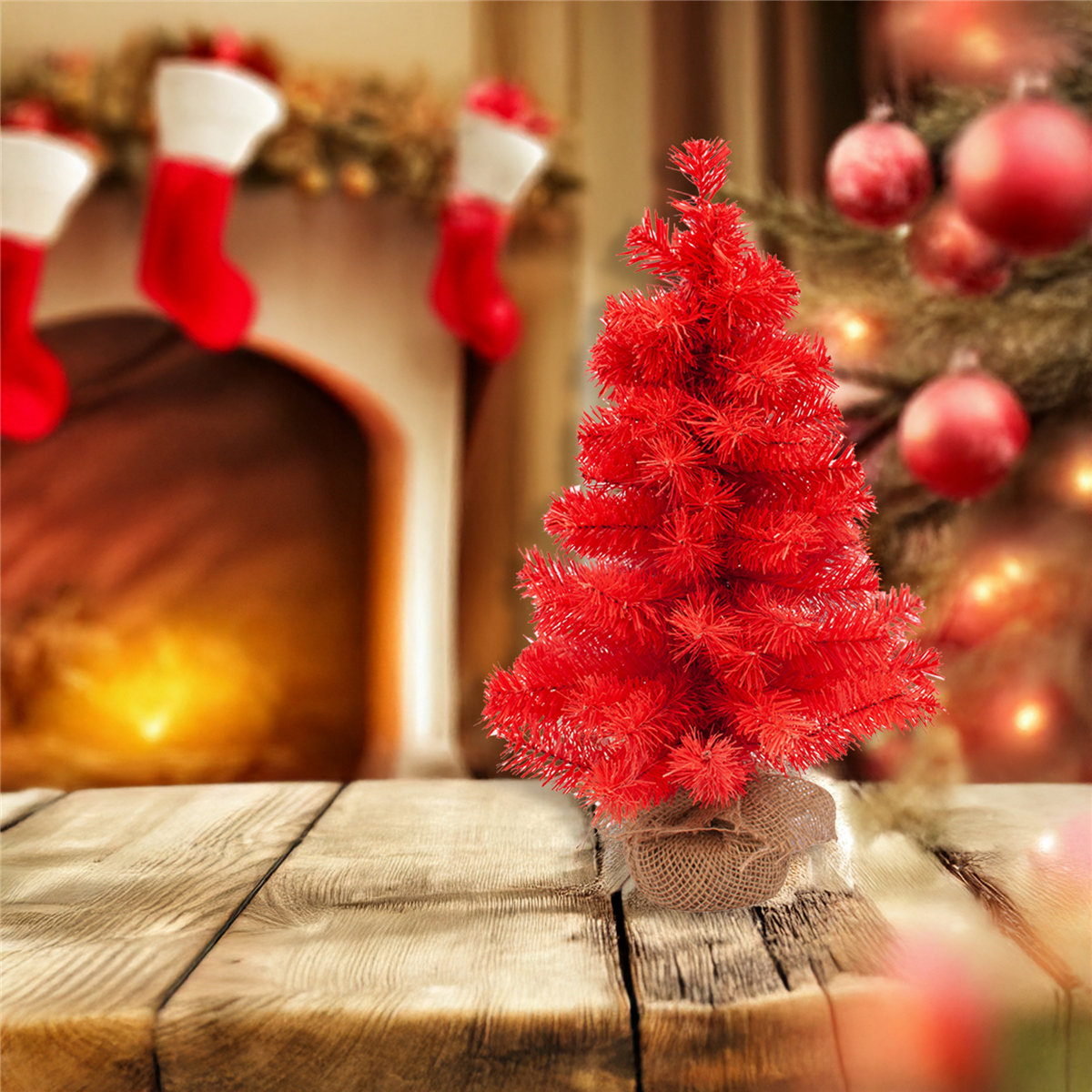 Northlight 18in. Red Pine Christmas Tree with Natural Jute Base