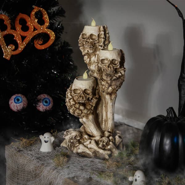 Northlight Seasonal 12in. Triple Skulls Halloween Candle Holder