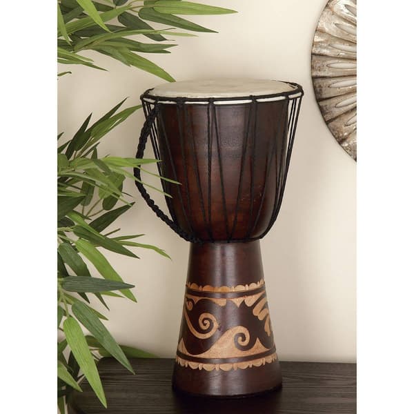 9th & Pike&#174; Brown Mahogany Large Drum Sculpture
