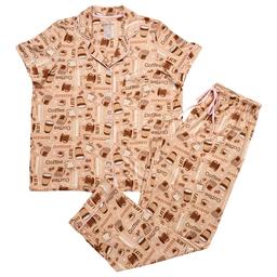 Womens Pillow Talk Espresso Coffee Tee & Long Leg Pajama Set