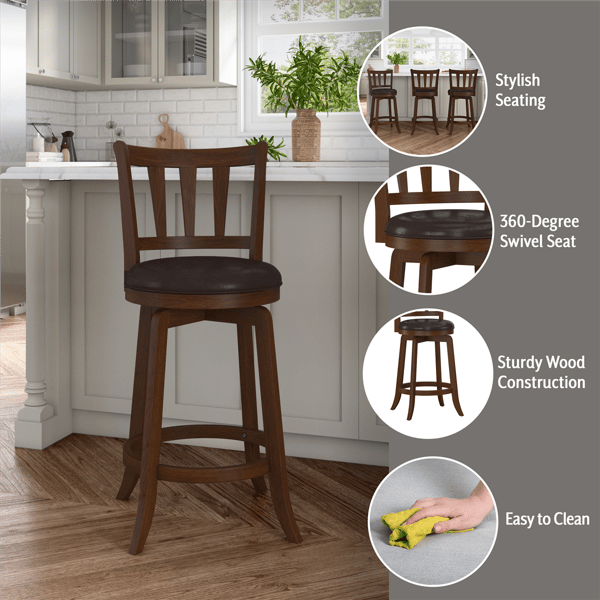 HH2 Home Presque Isle Cherry Wood Counter Height Swivel Stool