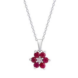 Gianni Argento Silver Ruby Flower Pendant Necklace