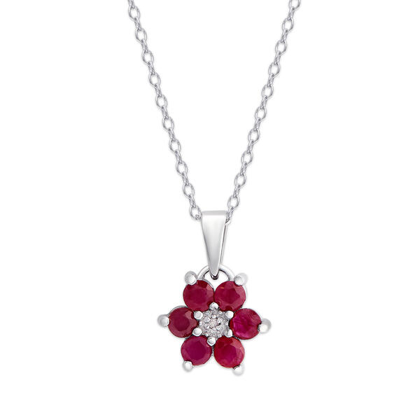 Gianni Argento Silver Ruby Flower Pendant Necklace - image 