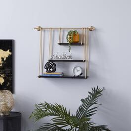 9th & Pike&#174; Gold Metal and Black Wood Hanging Wall Shelf