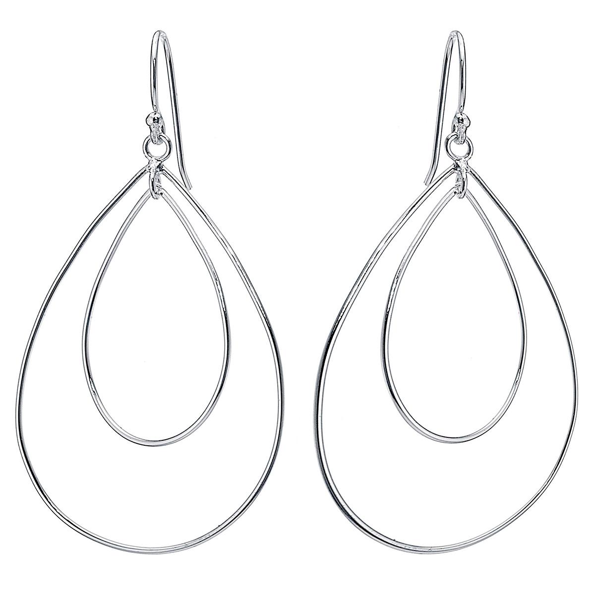 Fine Silver Plated Double Teardrop Drop Earrings
