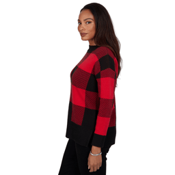 Womens Hearts of Palm Wrapped in Rubies Buffalo Check Sweater