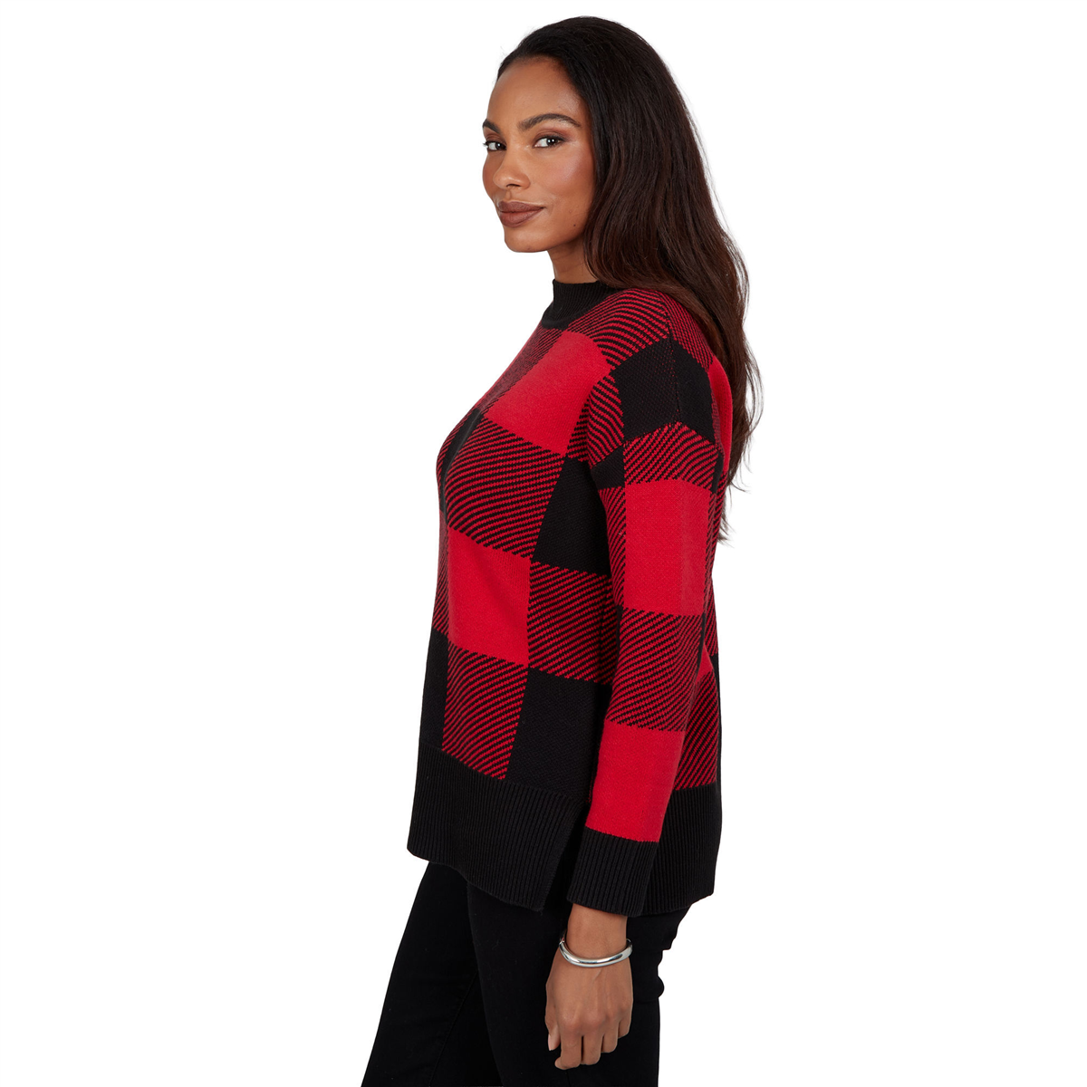 Womens Hearts of Palm Wrapped in Rubies Buffalo Check Sweater