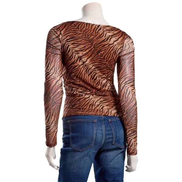 Juniors Madden Girl Long Sleeve Mesh Tiger Print Top