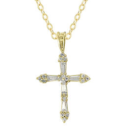Gold Plated Baguette & Cubic Zirconia Cross Necklace