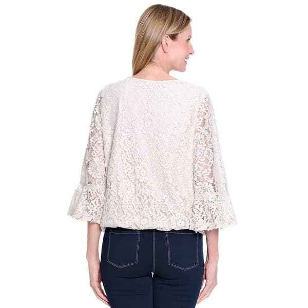 Womens Ali Miles Elbow Sleeve Lace Tie V-Neck Blouse