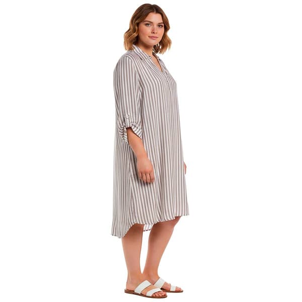 Plus Size da-sh 3/4 Roll Tab Sleeve Stripe Shift Dress
