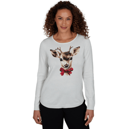 Womens Emaline Holiday Festivities Deer Graphic Sweater