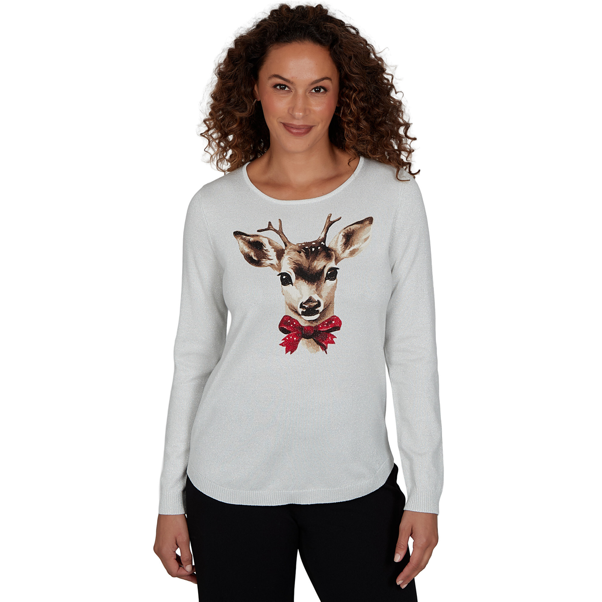 Womens Emaline Holiday Festivities Deer Graphic Sweater