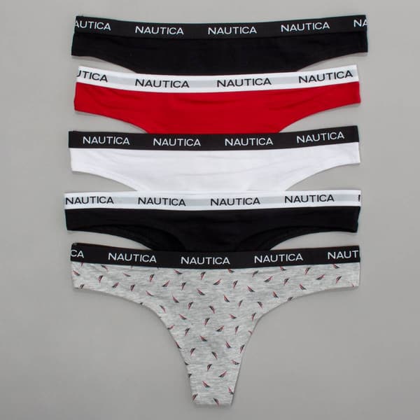 Womens Nautica® 5pk. Cotton Thong Panties with Logo - NT9914-5PKG - image 