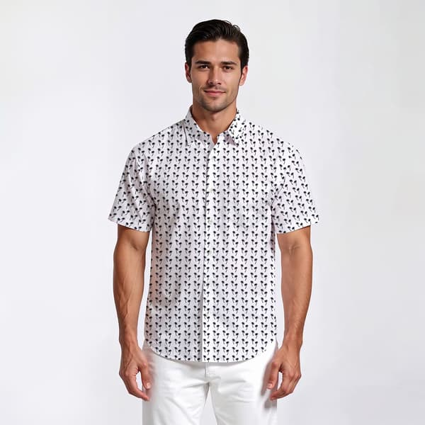 Mens Visitor Mini Navy Palm Trees Short Sleeve Button Down Shirt - image 