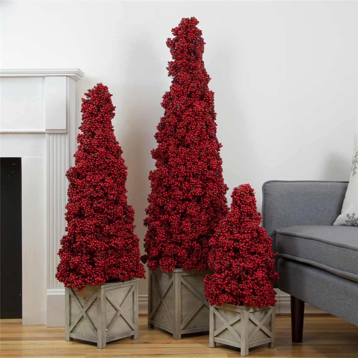 Allstate 24in. Artificial Berry Cone Potted Christmas Topiary