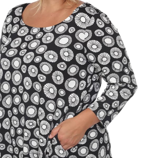 Plus Size White Mark Printed Geometric Circle Tunic