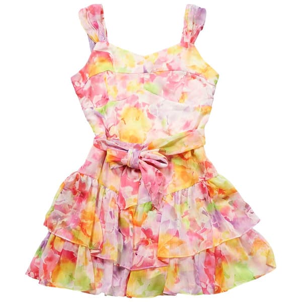 Girls (7-16) Rare Editions Sleeveless Watercolor Chiffon Romper - image 