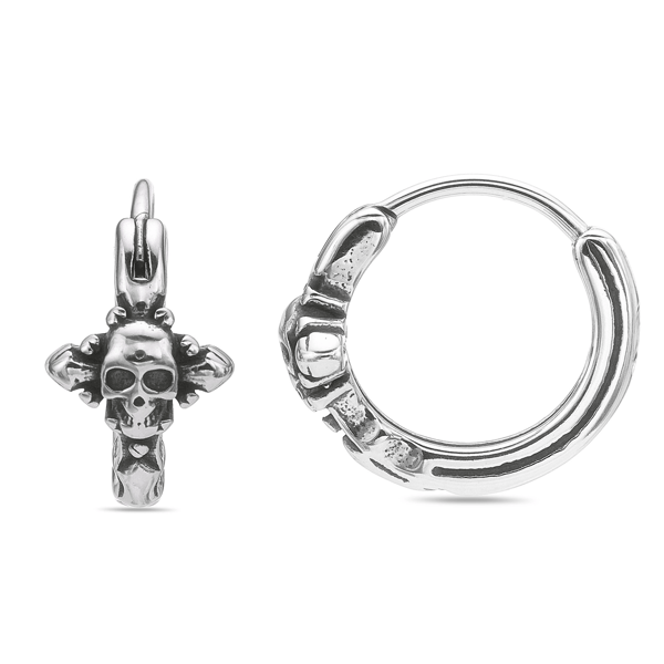 Mens Lynx Ion Plated Stainless Steel Skull Hoop Earrings