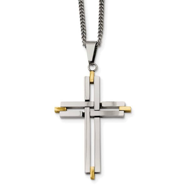 Mens Gentlemen's Classics&#40;tm&#41; Silver & Yellow Plated Cross Necklace - image 