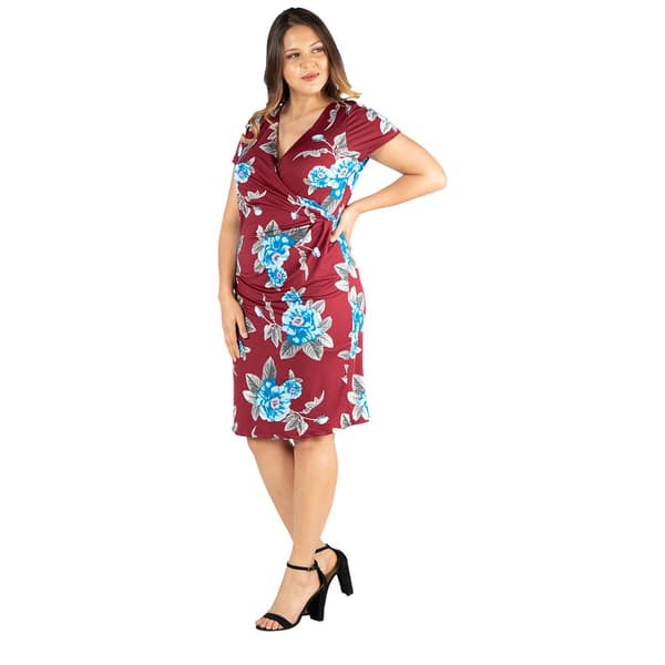Plus Size 24/7 Comfort Apparel Floral Faux Wrap Dress