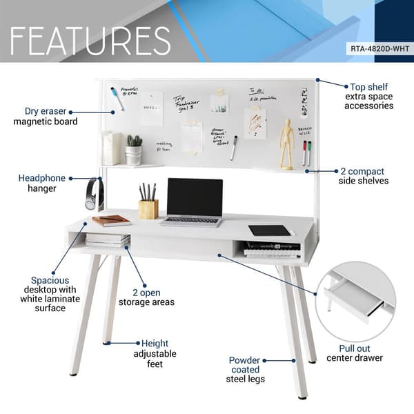 Techni Mobili Study Computer Desk w/ Dry Erase White Board