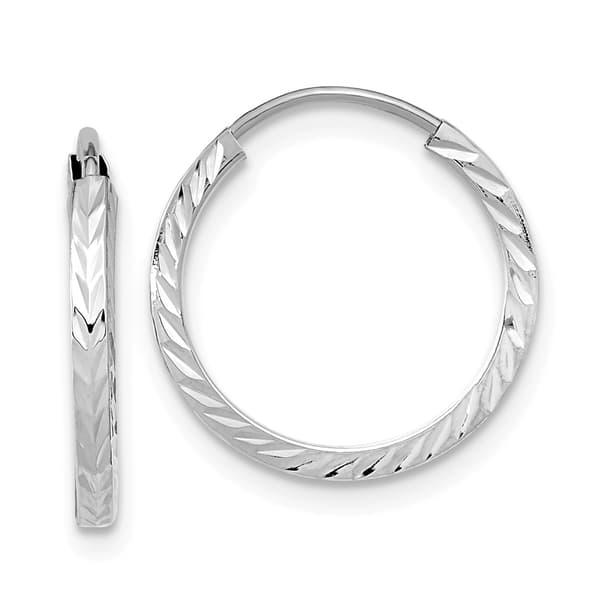 Gold Classics(tm) 15mm. 14k White Diamond Cut Hoop Earrings - image 