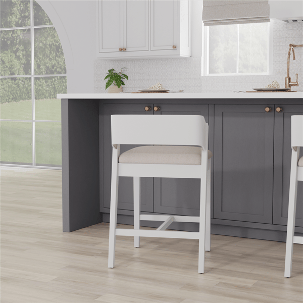 HH2 Home Dresden White Fabric Counter Height Stool